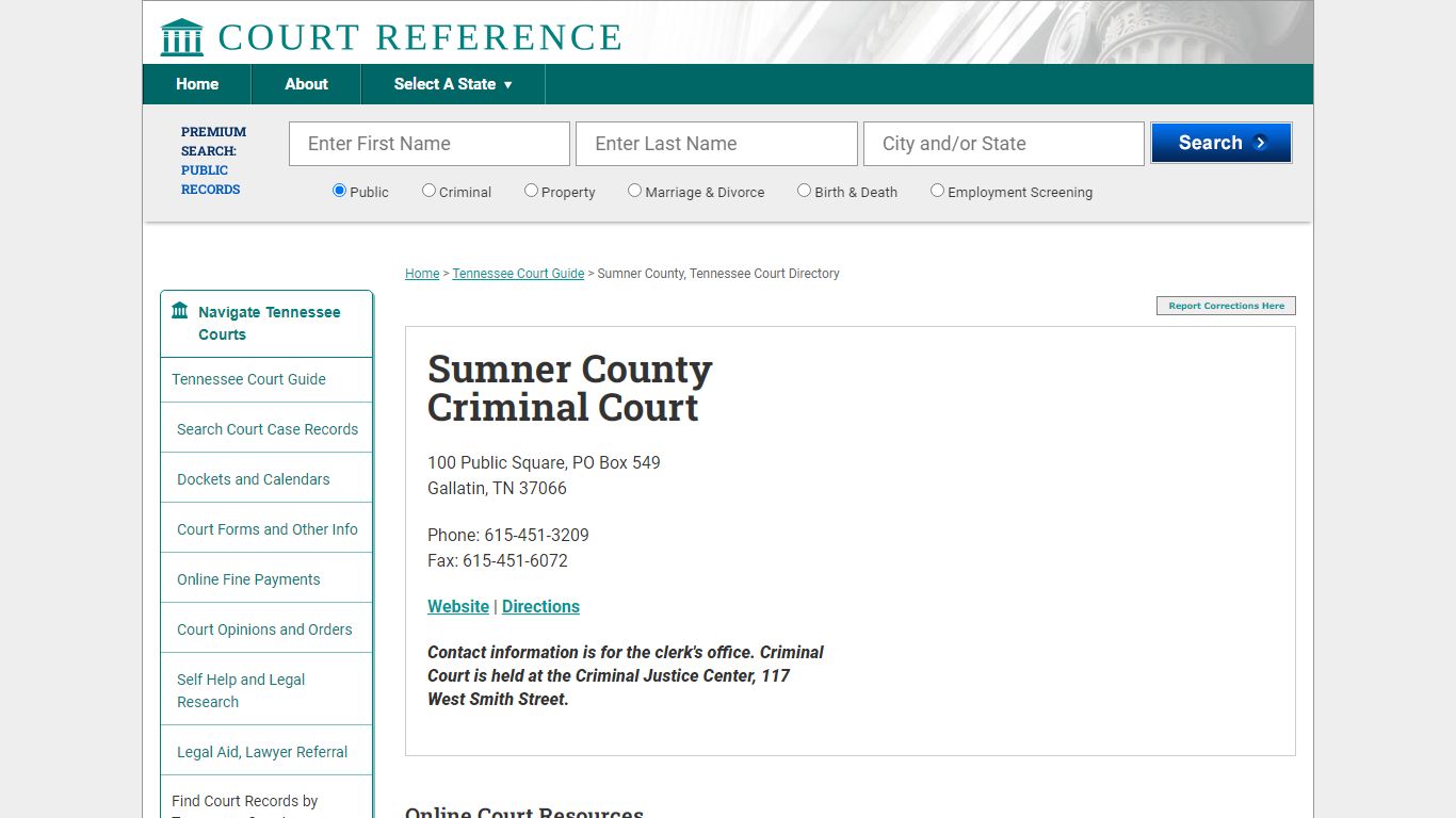 Sumner County Criminal Court - Court Records Directory